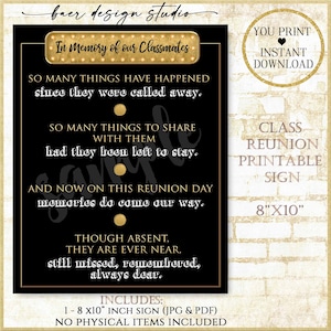 Class Reunion Memorial, In Memory of our classmates Black and Gold Sign, Memorial Poster for Class Reunion Download