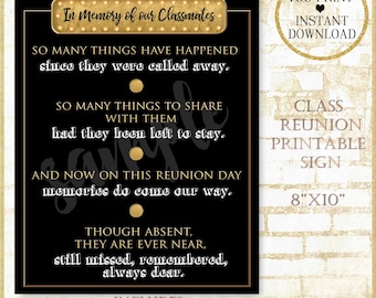 In Memory Sign for Reunion Memorial:In Memory of our classmates Black/Gold Sign, Class Reunion Memorial Poster Marquee Style (Digital only)