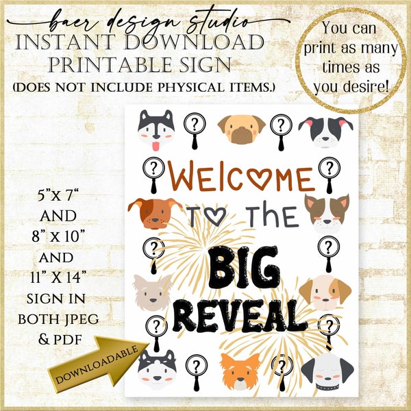 Breed Reveal Dog Party:Printable SIGN for a breed reveal, Genetic Reveal Announcement, Welcome to the Big Reveal Downloadable Sign, #61221