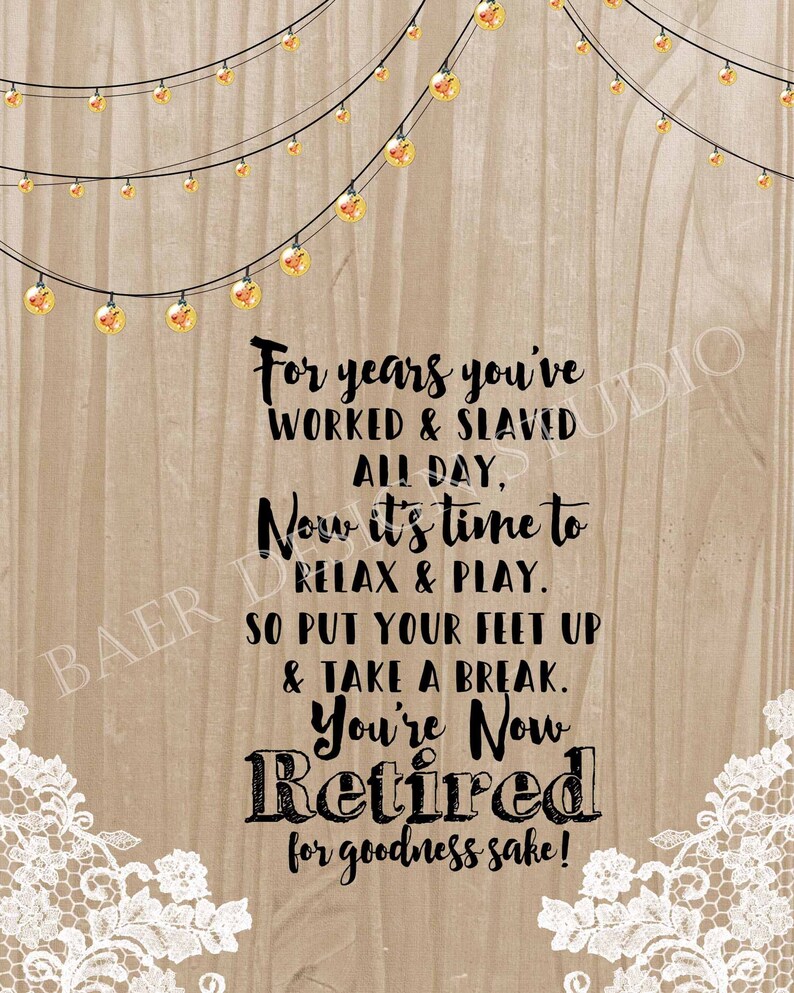 Rustic Retirement Party Sign, Wood & Lace Decoration (digital Download ...