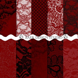 Rote Spitze Digitales Papier, druckbare Hintergrund Journal Seiten Kit Rot, Rote Schwarze Spitze Digital Papier, Karmin Digital Papier Pack