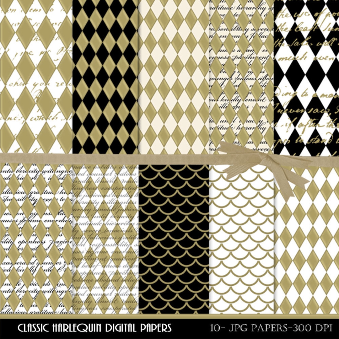 Harlequin Digital Paper Printableswhite and Gold Harlequin Digital ...