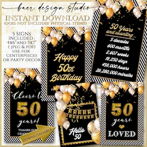 Borden 50e verjaardag Feestdecoratie, afdrukbaar bord 50e verjaardag als middelpunt, download kaart 50e verjaardag