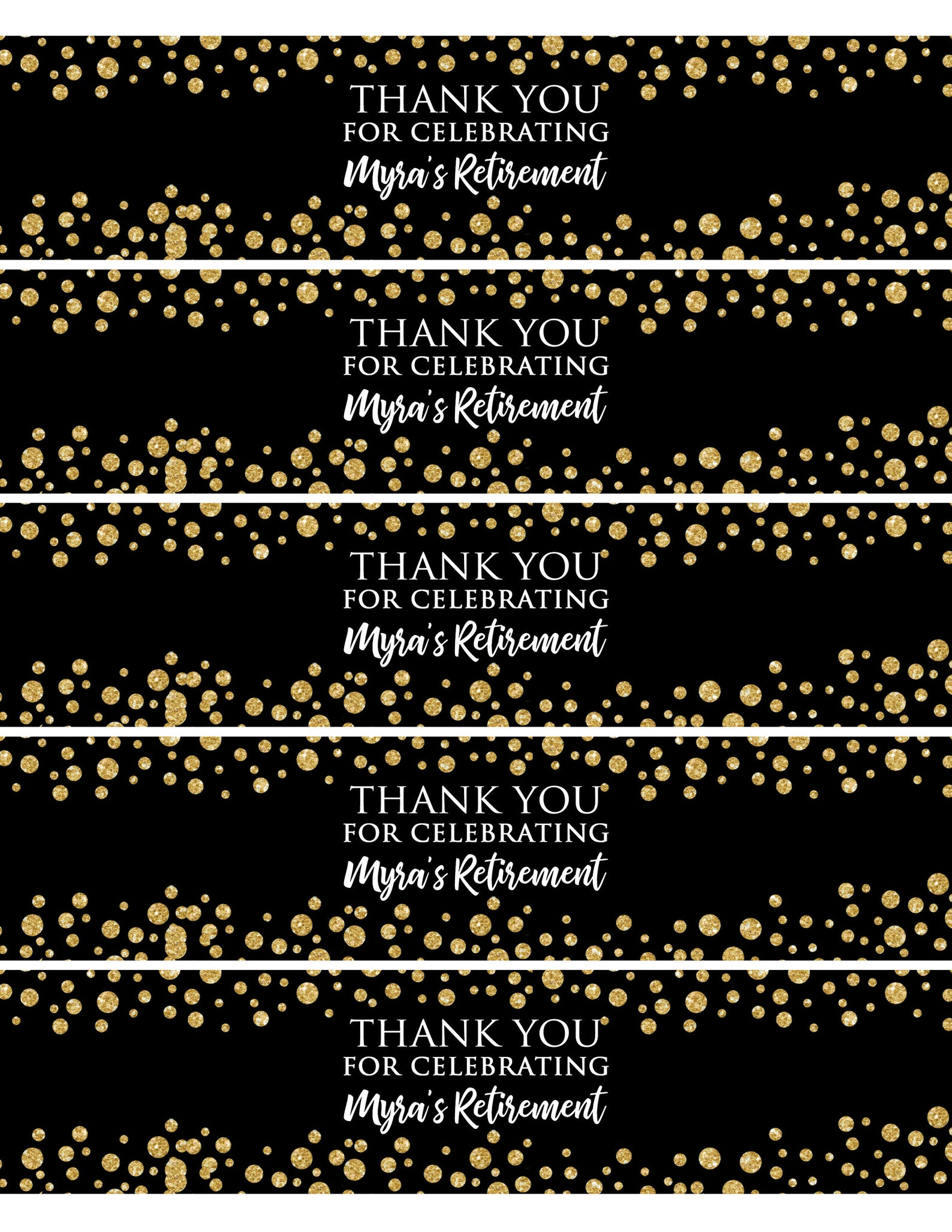 Custom Water Bottle Labels Black and Gold Water Bottle Etsy