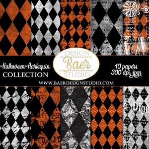 Harlequin Digital Paper, Halloween Digital Paper, Steampunk Digital Paper, Black and Orange Diamond Paper, Spooky Wedding Digital Paper