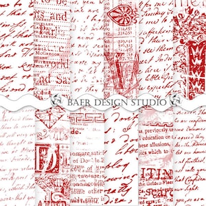 Red Digital Paper:Christmas Downloadable Paper, Digital Paper Vintage, Script Digital Paper, Red Printable Paper, Valentines Digital paper