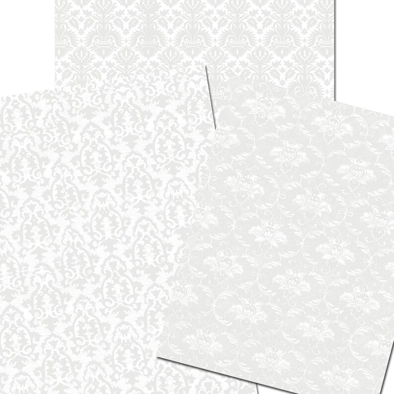 White Digital Paper Digital Paper Vintage Damask Digital Etsy