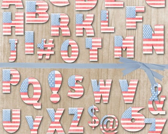 Digital Alphabet Digital Clip Art, Red/White/Blue Digital Letters, Memorial Day Clip Art, American Flag Alphabet, Patriotic Clip Art