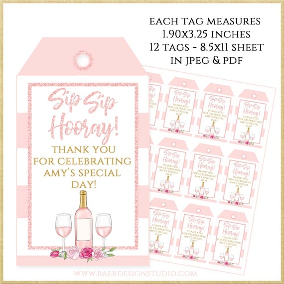 12-Count Wine Gift Bags with Tag Sip Sip Hooray