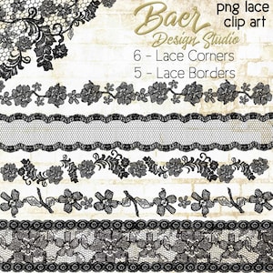 Lace Clipart:Black Lace Clip Art, Lace Clipart Borders, Halloween Clipart, Black Lace Digital Corners, Black Lace Overlay, 16024 image 1