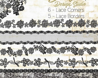 Lace Clipart:Black Lace Clip Art, Lace Clipart Borders, Halloween Clipart, Black Lace Digital Corners, Black Lace Overlay, #16024