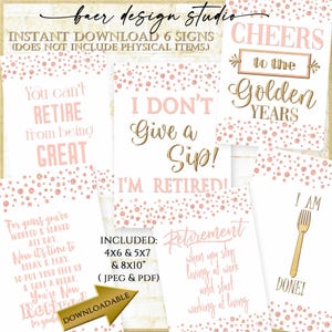 Décoration de fête de retraite, citation imprimable de citation de retraite pour centres de table, décoration de fête de retraite en or rose, cartes de retraite