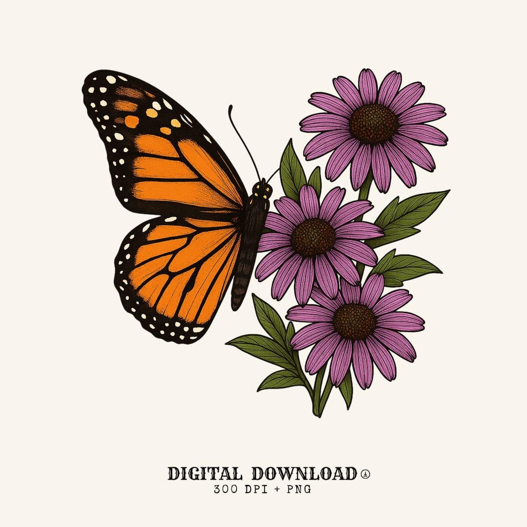 Monarch Butterfly Png Hand Drawn Digital Download Gift for Butterfly ...