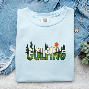 Golf Course Shirt Golf Camping Gift Women Contemporary Tee Links T-Shirt Golfer Fan Modern Tshirt Outdoor Graphic Old School Pine Tree