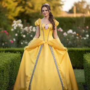 Vestido de princesa amarillo para mujer: disfraz de cuento de hadas inspirado en la belleza, elegante vestido de noche para cosplay.