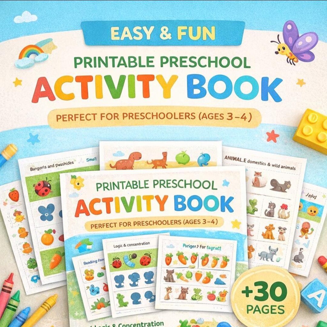 Preschool Activity Book, Printable Developement Book for Kids ...