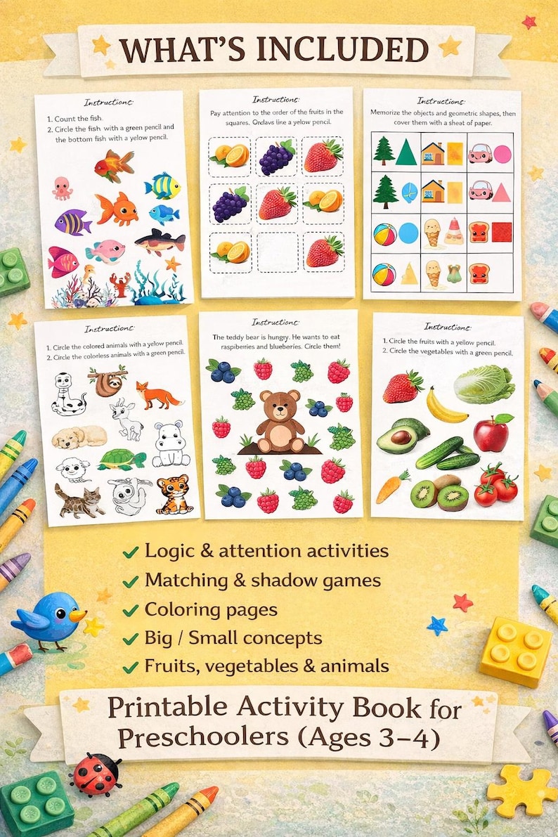 Preschool Activity Book, Printable Developement Book for Kids ...