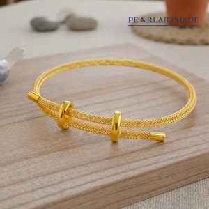 Gold Mesh Bangle Bracelet, Adjustable Minimalist Gold Bracelet for Women, Dainty Everyday Jewelry