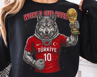 Custom Türkiye World Cup 2026 T-Shirt, Personalized Turkey Football Fan Jersey, Gray Wolf Soccer Shirt, Unisex Bozkurt Tee, Turkish Gift