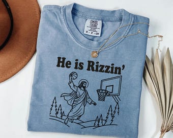 He Is Rizzin Shirt, Funny Jesus Basketball Tee, Christian Easter Outfit, Gen Z Faith Meme, Youth Group Gift For Him
