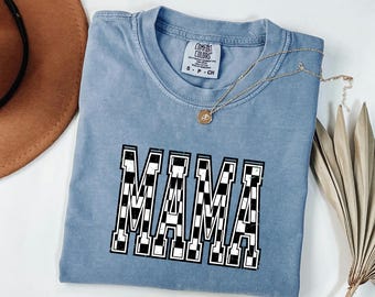 Comfort Colors Checkered Mama Tee, Distressed Varsity, Mothers Day Gift For Mom, Retro Checkerboard, Vintage Mommy Tshirt