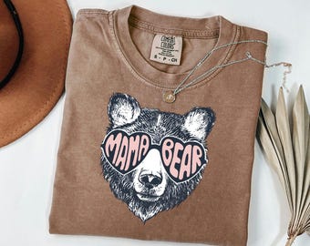 Mama Bear Shirt, Heart Sunglasses Graphic Tee, New Mommy Baby Shower Gift, Cool Mother Day Present, Sketch Art Top