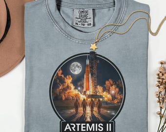 Artemis II Mission T-Shirt, NASA Moon Rocket Comfort Colors 1717, Vintage Space Explorer Tee, Astronaut Crew Shirt, Science Teacher Gift