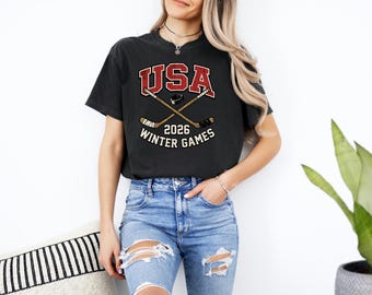 USA Ice Hockey Shirt, Retro 2026 Winter Games Tee, Vintage Varsity Puck Graphic, Patriotic Fan Gift, American Sports Apparel