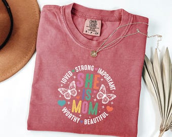 She Is Mom Shirt, Inspirational Butterfly Tee, Mothers Day Gift For Mama, Positive Womens Tshirt, New Baby Shower Top