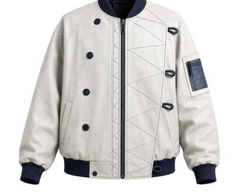 Handmade Leather Bomber Jacket Anime Inspired Biker Style Ribbed Collar Outerwear
