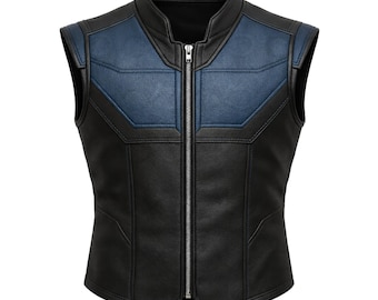 Futuristic Tactical Leather Vest, Cyberpunk Cosplay, Black Blue Techwear Biker Style