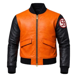 Chaqueta bomber de cuero estilo Saiyan Inspire, disfraz de cosplay de anime japonés, ropa urbana, regalo para él.