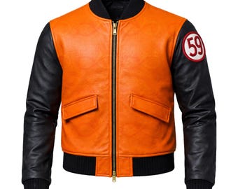 Saiyan Inspire Bomber Leather Jacket, Japanese Anime Cosplay Costume, Streetwear Gift For him