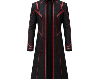 Men Black Red Futuristic Leather Trench Coat Cyberpunk Style Inspired Long Duster Jacket Sci Fi Gothic Cosplay Costume
