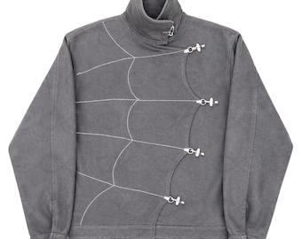 Spider Web Inspired Jacket Men Women Gothic Streetwear Wool Jacket  Cyberpunk Techwear Grey Jacket Halloween Outfit