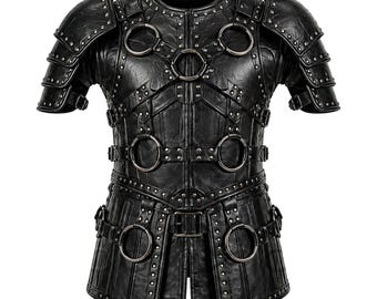 Black Knight Armor Medieval Costume Real Leather Gothic Warrior Chest Plate Armor LARP Cosplay Outfit Men