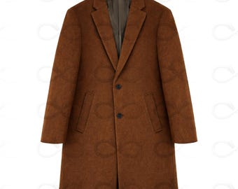 Cappotto lungo invernale da uomo in lana marrone, classico e sartoriale, realizzato a mano.