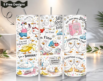 Funny Goose Tumbler Wrap PNG, 20oz Skinny Tumbler PNG, Naadloos sublimatieontwerp, Digitale download