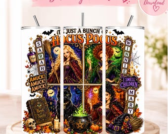 Hocus Pocus 20oz Tumbler Wrap, Halloween Witch Sublimation PNG, Spooky Skinny Tumbler Digital Download, Witches Brew Design