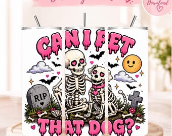 Spooky Skeleton Dog Tumbler Wrap, Halloween 20oz Skinny Tumbler PNG, Spooky Dog Sublimation Design, Digital Download