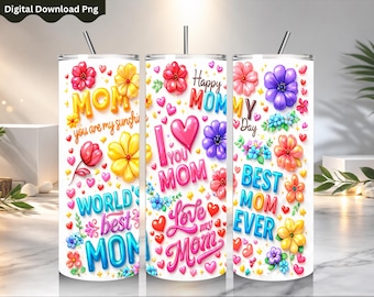 Opgeblazen Moederdag bloemen beker wrap png naadloze sublimatie mama bloem ontwerp png, 20 oz magere beker wrap moeder leven beker