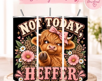 Highland Cow Tumbler Wrap PNG, 20oz Skinny Tumbler Sublimation Design, Funny Cowgirl Tumbler, Leopard Floral Cow Digital Download