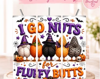 Funny Halloween Chicken Tumbler Wrap, Fluffy Butts 20 Oz Skinny Tumbler PNG, Spooky Chicken Sublimation