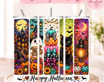 Halloween Tumbler Wrap PNG, 20oz Skinny Tumbler Sublimation Design, Spooky Fall Pumpkin Halloween Tumbler, Digital Download