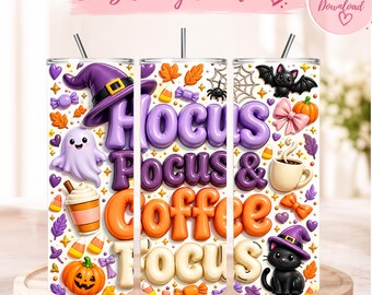 Halloween Tumbler Wrap PNG, 20oz Skinny Tumbler, Cute Witch Coffee Design, Spooky Sublimation, Fall Halloween Digital Download