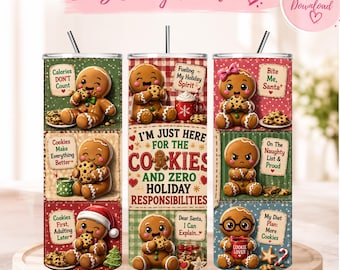 Gingerbread Tumbler Wrap Bundle, 20oz Skinny Christmas Cookie Sublimation PNG, Christmas Tumbler Designs, Digital Download