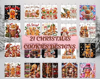 Christmas Cookie Tumbler Wrap Bundle, 20oz Skinny Gingerbread Sublimation PNG, Christmas Tumbler Designs, Digital Download