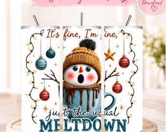 Snowman Tumbler Wrap, 20 Oz Skinny Tumbler Sublimation Design, Funny Christmas Meltdown PNG, Holiday Tumbler Wrap