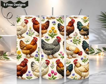 Opgeblazen kip Tumbler Wrap, PNG 20oz, Rooster Mama Tumbler Sublimatie, Bloemen Kippatroon Ontwerp