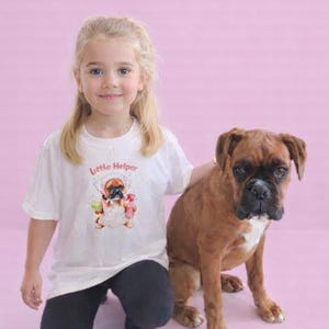 Little Helper boxer Dog lover gift Toddler and Kids Tee, Cute  Puppy in Apron with Cleaning Supplies shirt